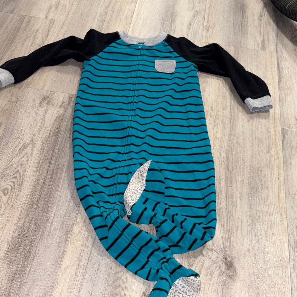 Carter's Teal and Black Striped Footie
